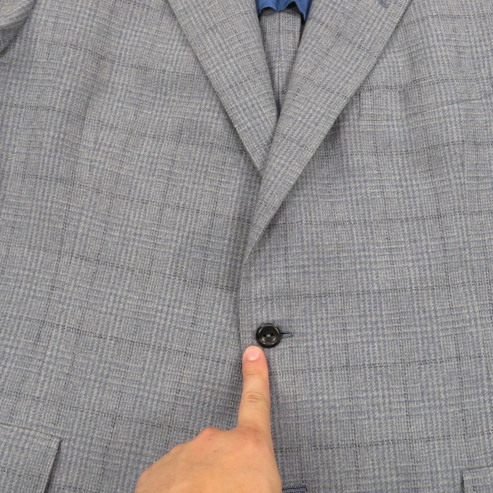 Oxxford Clothes Blazer 44L Super 100s Wool Windowpane Sport Coat Gray Mens